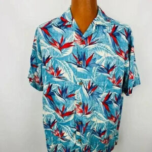 Caribbean Blue Short Sleeve Floral Hawaiian Button-Down Shirt Size XL